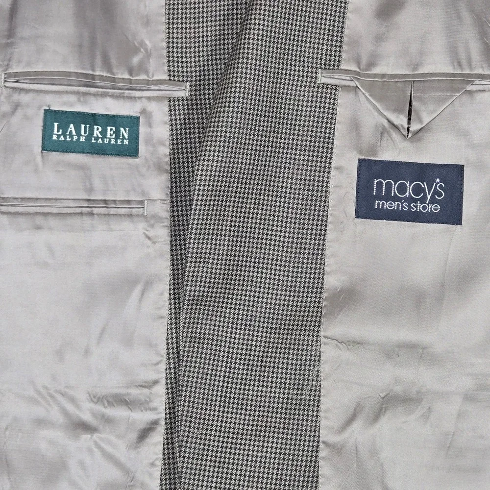 Lauren Ralph Lauren Sport Coat Mens Brown Houndstooth Plaid Blazer Long Jacket